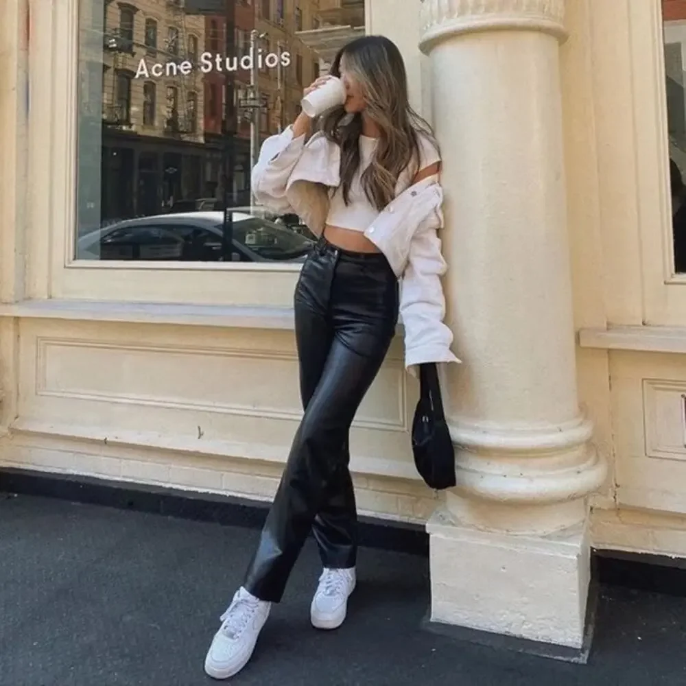Aritzia Wilfred The Melina Black Vegan Leather Straight Leg Pant Size 10 - Picture 2 of 12